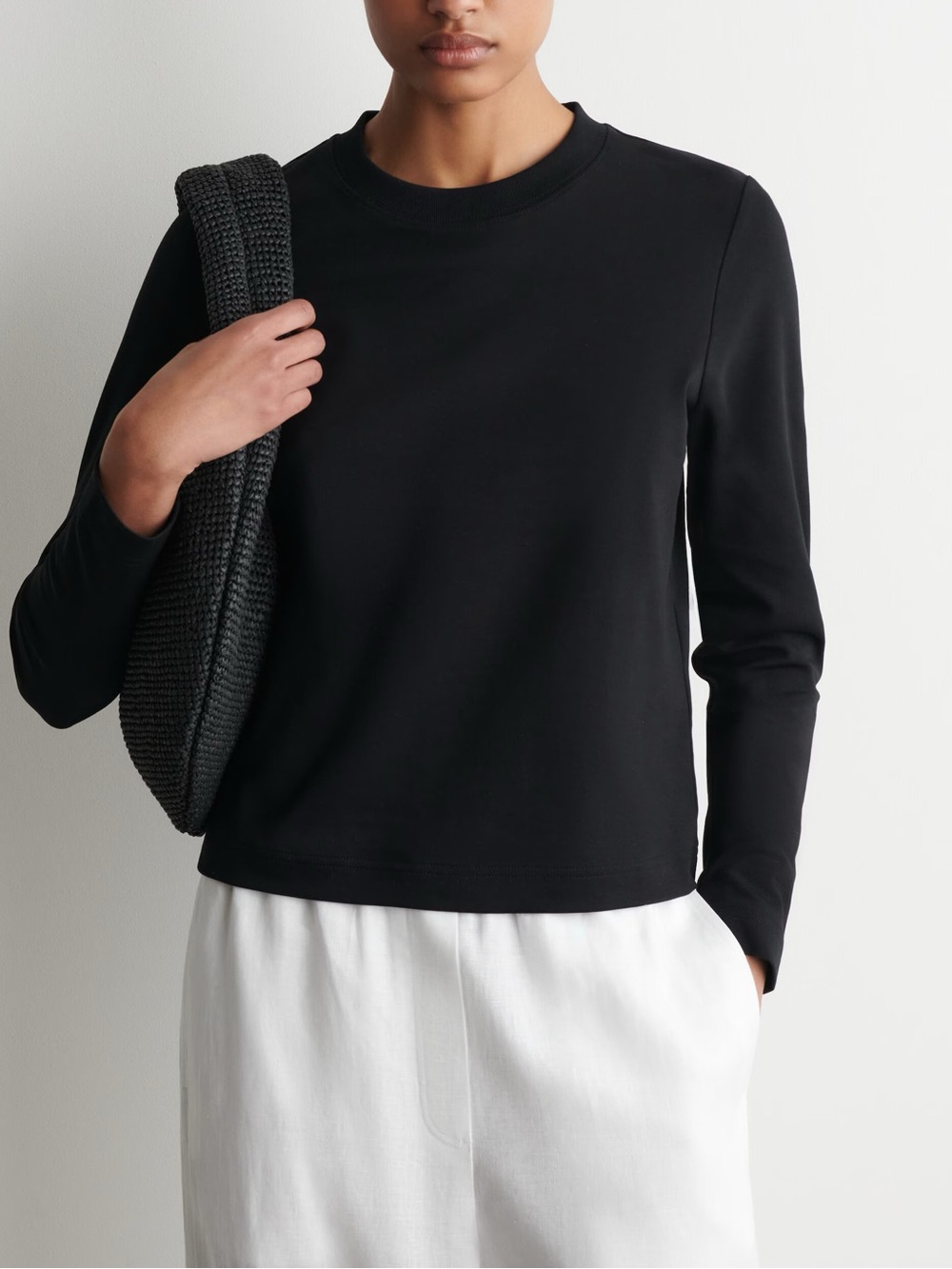 COS Clean Cut Regular Long Sleeve T-Shirt Black Organic Cotton Jersey S Boxy